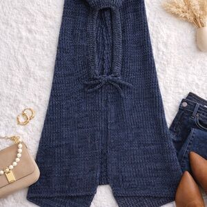 Anthropologie Hooded Knit Scarf / Shawl – Navy – Cozy Winter Wrap